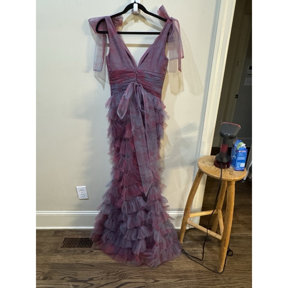 Jovani Gown Tiered Ruffle Mesh Size 4 Train One Of A Kind Romantic Prom‎ Dress - Picture 13 of 16